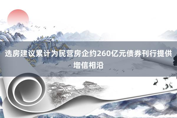 选房建议累计为民营房企约260亿元债券刊行提供增信相沿