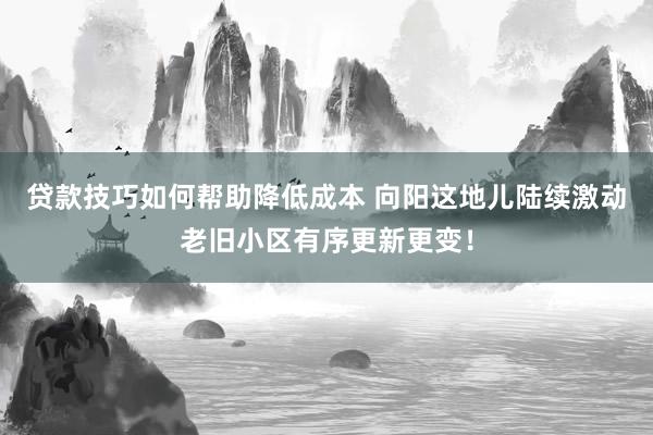 贷款技巧如何帮助降低成本 向阳这地儿陆续激动老旧小区有序更新更变！