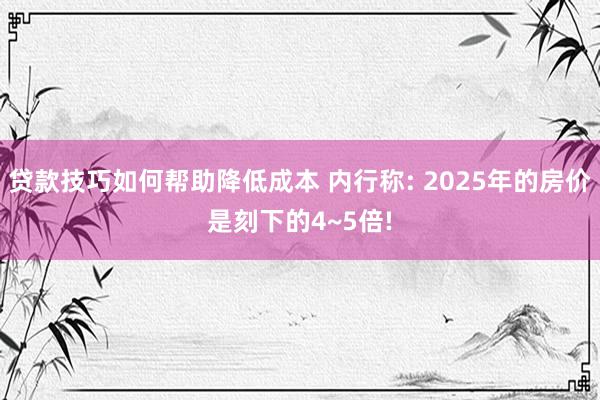 贷款技巧如何帮助降低成本 内行称: 2025年的房价是刻下的4~5倍!