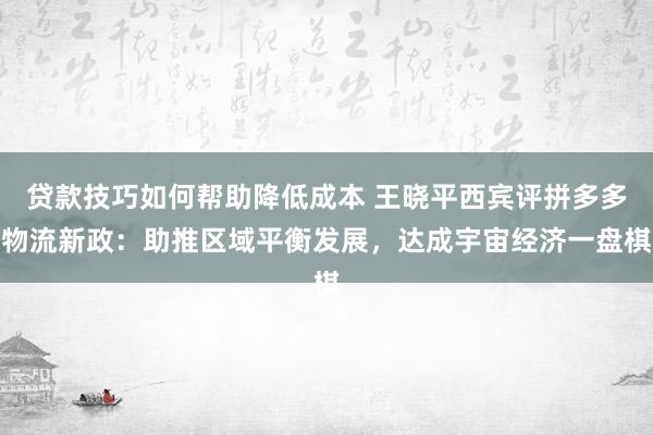 贷款技巧如何帮助降低成本 王晓平西宾评拼多多物流新政：助推区域平衡发展，达成宇宙经济一盘棋