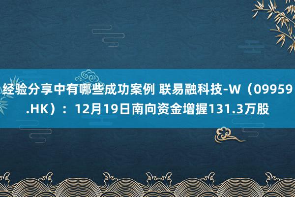 经验分享中有哪些成功案例 联易融科技-W（09959.HK）：12月19日南向资金增握131.3万股