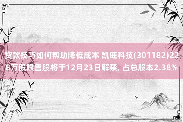 贷款技巧如何帮助降低成本 凯旺科技(301182)228万股限售股将于12月23日解禁, 占总股本2.38%