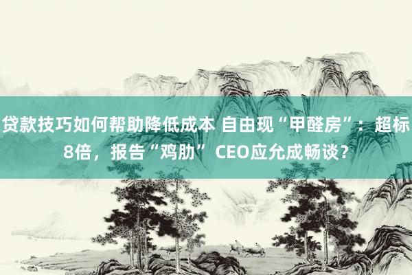 贷款技巧如何帮助降低成本 自由现“甲醛房”：超标8倍，报告“鸡肋” CEO应允成畅谈？