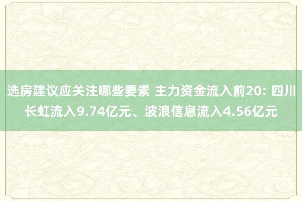 选房建议应关注哪些要素 主力资金流入前20: 四川长虹流入9.74亿元、波浪信息流入4.56亿元