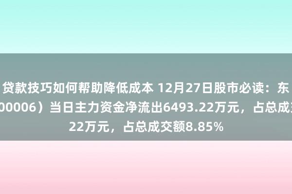 贷款技巧如何帮助降低成本 12月27日股市必读：东风股份（600006）当日主力资金净流出6493.22万元，占总成交额8.85%