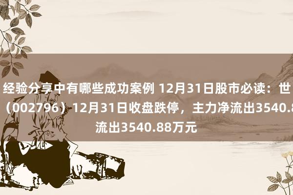 经验分享中有哪些成功案例 12月31日股市必读：世嘉科技（002796）12月31日收盘跌停，主力净流出3540.88万元