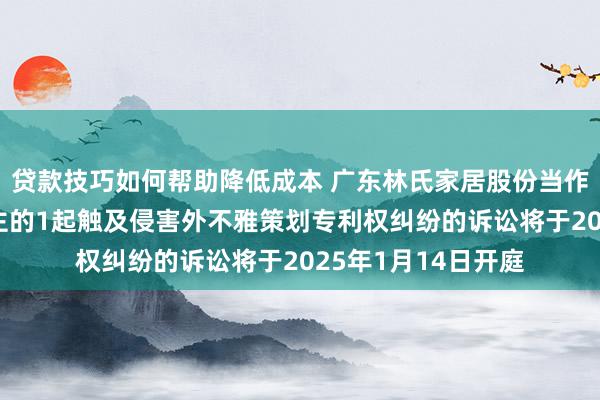 贷款技巧如何帮助降低成本 广东林氏家居股份当作原告/上诉东说念主的1起触及侵害外不雅策划专利权纠纷的诉讼将于2025年1月14日开庭