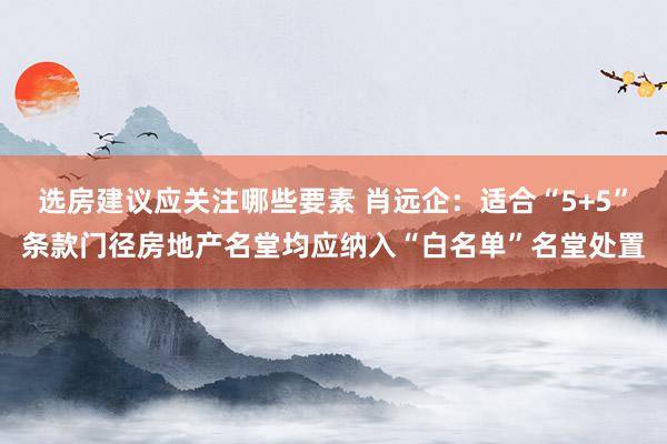 选房建议应关注哪些要素 肖远企：适合“5+5”条款门径房地产名堂均应纳入“白名单”名堂处置