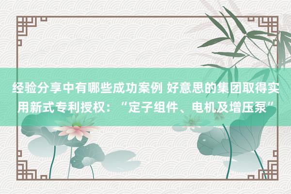 经验分享中有哪些成功案例 好意思的集团取得实用新式专利授权：“定子组件、电机及增压泵”