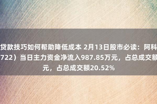 贷款技巧如何帮助降低成本 2月13日股市必读：阿科力（603722）当日主力资金净流入987.85万元，占总成交额20.52%