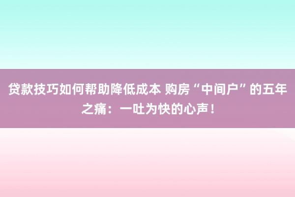 贷款技巧如何帮助降低成本 购房“中间户”的五年之痛：一吐为快的心声！