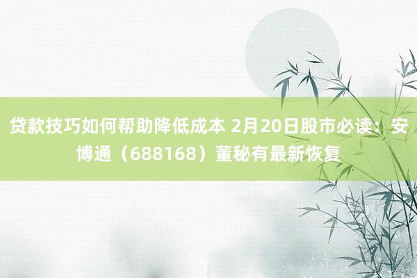 贷款技巧如何帮助降低成本 2月20日股市必读：安博通（688168）董秘有最新恢复