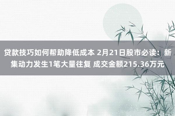 贷款技巧如何帮助降低成本 2月21日股市必读：新集动力发生1笔大量往复 成交金额215.36万元