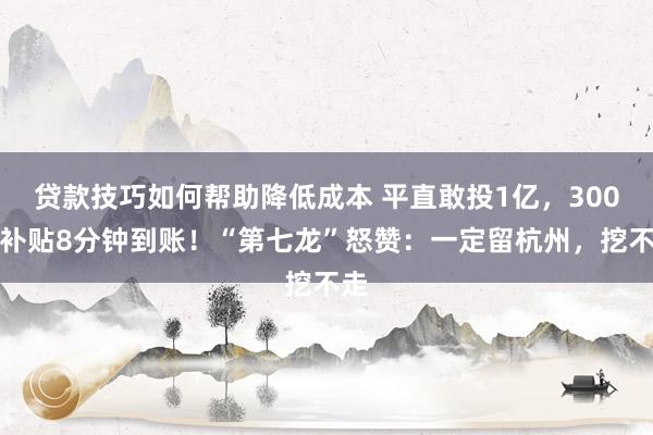 贷款技巧如何帮助降低成本 平直敢投1亿，300万补贴8分钟到账！“第七龙”怒赞：一定留杭州，挖不走