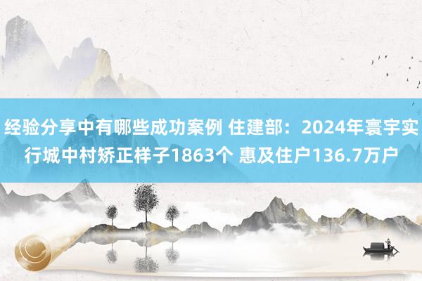 经验分享中有哪些成功案例 住建部：2024年寰宇实行城中村矫正样子1863个 惠及住户136.7万户