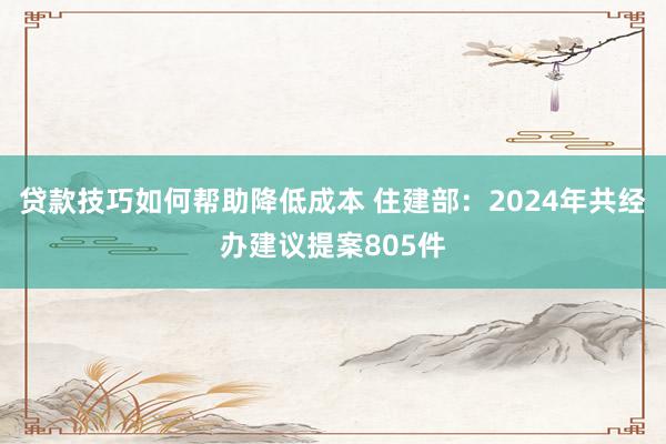 贷款技巧如何帮助降低成本 住建部：2024年共经办建议提案805件